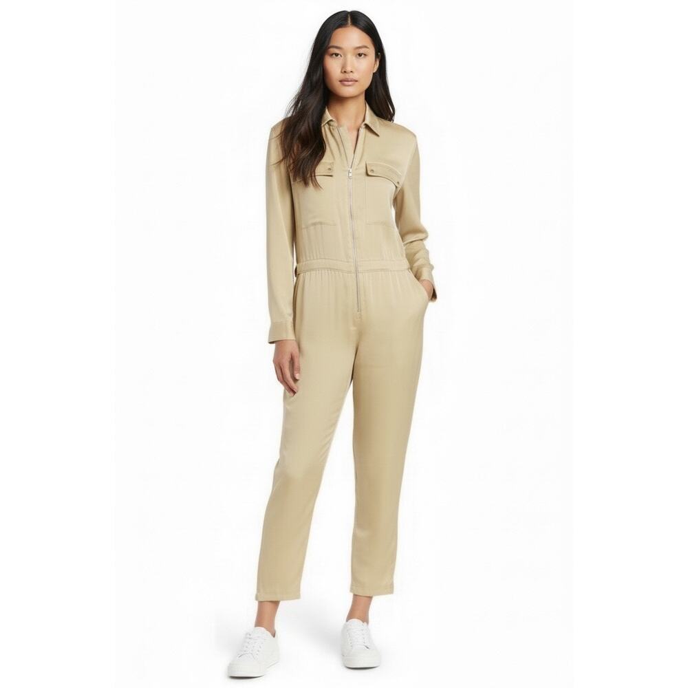 ATM Satin Utility Jumpsuit In Color Taupe Putty Size L NWOT